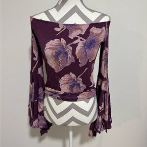 We The Free Purple Floral Off-Shoulder Blouse